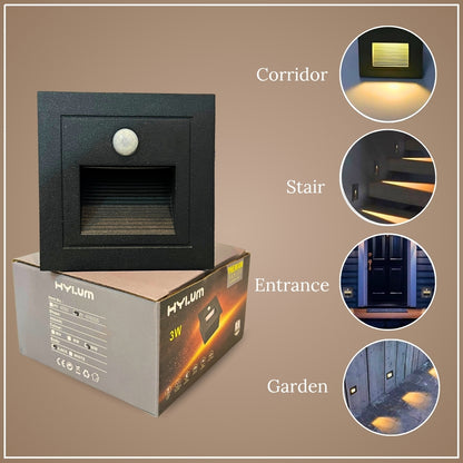 Hylum 3 Watt HY-0703 Square | Wall Light – Black Body, Warm White