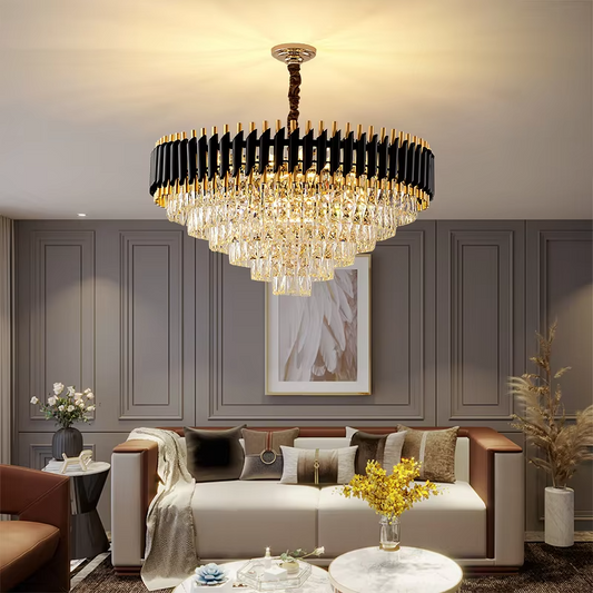Black Gold Mamba Chandelier, luxurious modern chandelier, statement lighting for living room, dining room, and elegant home interiors.