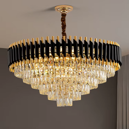 Black Gold Mamba Chandelier, luxurious modern chandelier, statement lighting for living room, dining room, and elegant home interiors.