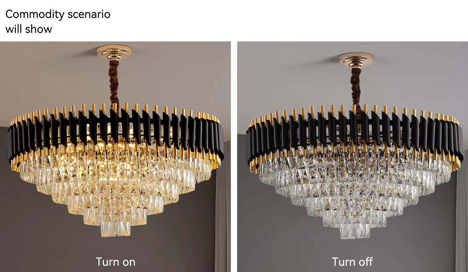 Black Gold Mamba Chandelier, luxurious modern chandelier, statement lighting for living room, dining room, and elegant home interiors.