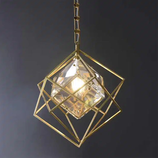 Modern pendant light Glasso Cube hanging in a stylish living room